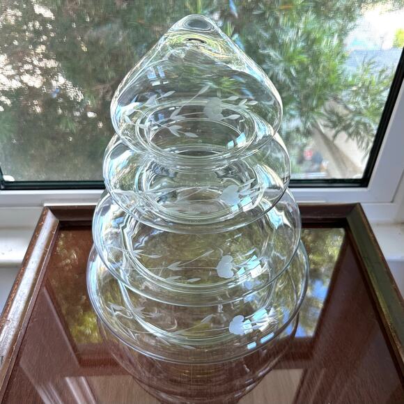 Princess House 4 Piece Etched Glass Stacking Christmas Tree With Original Box - Picture 5 of 14